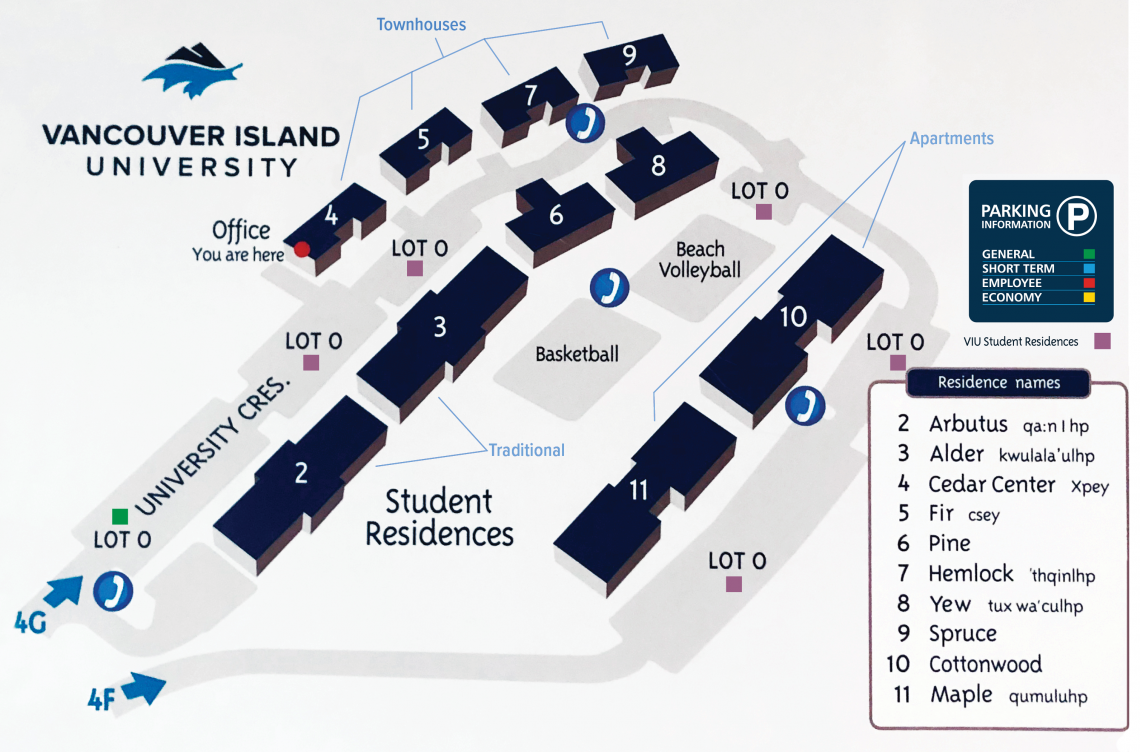 the residence are located on the top north side of the Nanaimo campus