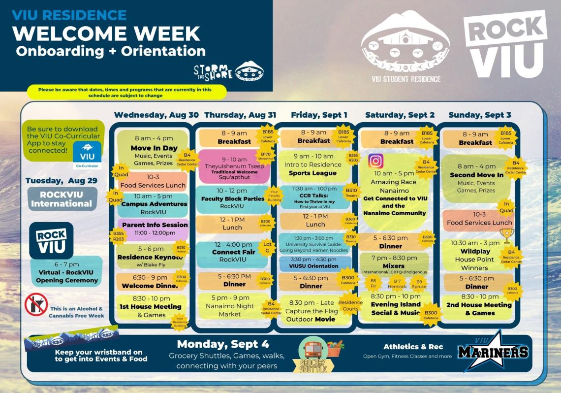 Welcome Week Calendar