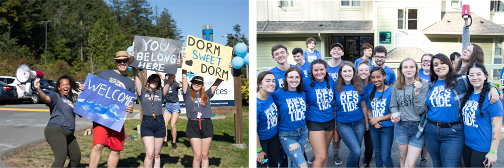 Resident assistants welcoming new students to the campus