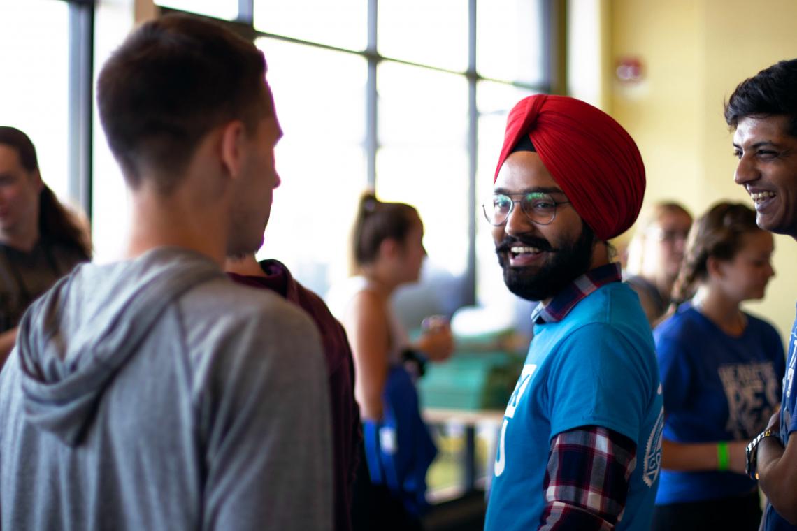 student residents meeting during orientation